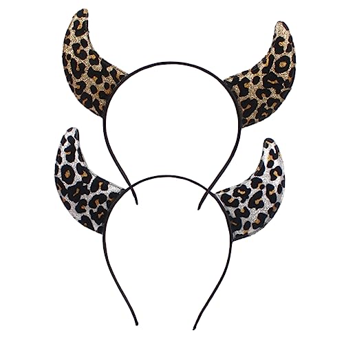 EXQUIMEUBLE 2Stücke Leoparden Ochsenstirnbänder Cosplay Haarreif für Partys und Festivals Damen Kostümzubehör mit Horndesign von EXQUIMEUBLE