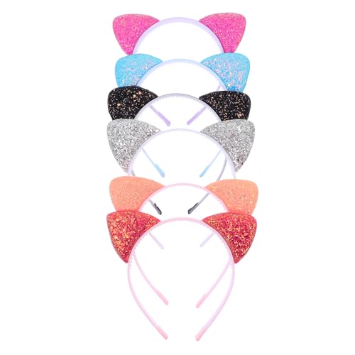 EXQUIMEUBLE 6Stücke Katzenohren Haarband Haarschmuck für Partys Cosplay und Festivals Glitzerndes Stirnband für Tägliche Dekoration und Besondere Anlässe von EXQUIMEUBLE