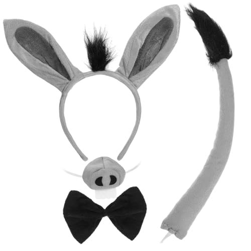 EXQUIMEUBLE Donkey Kostüm mit Eselsohren Stirnband Nase und Fliege Niedliches Tierkostüm für Erwachsene für Halloween Cosplay Tierpartys und Geburtstagsfeiern von EXQUIMEUBLE