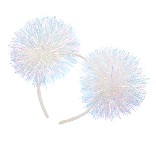 EXQUIMEUBLE Haarreif mit Glitzernden Tinsel Pompoms Dehnbares Langlebiges Cosplay Stirnband für Weihnachten Fasching Party und Fotoshootings Weiß und Leicht von EXQUIMEUBLE