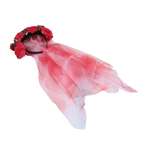EXQUIMEUBLE Kostüm Stirnband Halloween Totenkopf Stirnband Rosenblumen Stirnbänder Blumen Kostüm Halloween Haarband Dekoration Tag Der Toten Frauen Totenkopf Blumen Haar von EXQUIMEUBLE