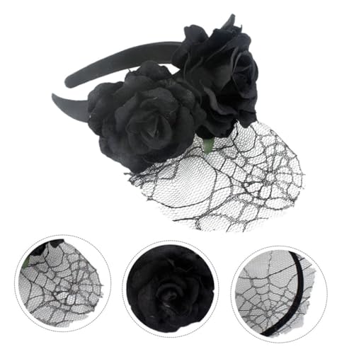 EXQUIMEUBLE Schwarzes Rosen blumen haarband aus Tüll Spitzen stirnband für Damen Party Cosplay Festival Kopfschmuck Tanz accessoire von EXQUIMEUBLE