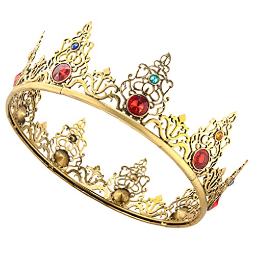 EXQUIMEUBLE Vintage King Krone aus Metall Barockstil Herren Kostümzubehör Vollständige Runde Krone für Cosplay Geburtstagsfeier und Bühnenauftritt Kopfschmuck für Mittelalterliches Fancy von EXQUIMEUBLE