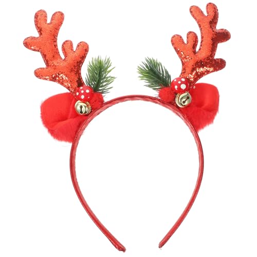 EXQUIMEUBLE Weihnachts Haarreif mit Glitzernden Rentier Geweihen und Klingeln Bequemes Stirnband für Mädchen Festlicher Kopfschmuck für Weihnachtsfeier Bühnenauftritte und Kostümpartys von EXQUIMEUBLE