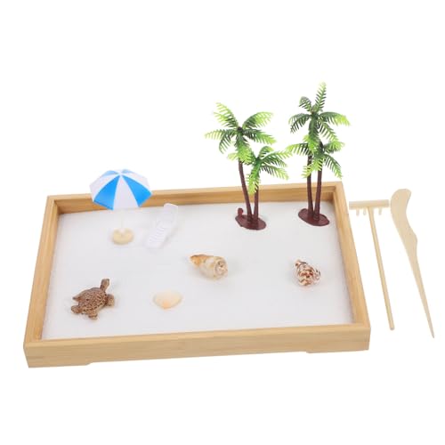 EXQUIMEUBLE Zen Garten Miniatur Strand Sandspiel Ornament DIY Sandkasten mit Dekorativem Tablett Stabiles Material für Schreibtisch und Beruhigende Meereslandschaft Deko von EXQUIMEUBLE