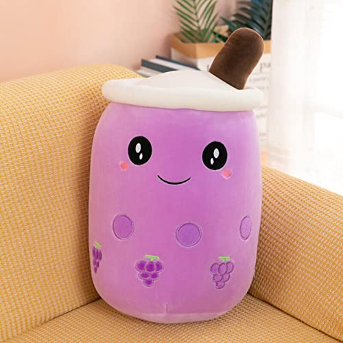 EXQULEG Bubble Tea Plüschtier Boba Kuscheltier Plüschpuppen Weiche Kuscheltier Tee Weiche Puppe Teetasse Kissen Kinderspielzeug (Lila runde Augen, 25cm) von EXQULEG