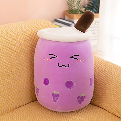 EXQULEG Bubble Tea Plüschtier Boba Kuscheltier Plüschpuppen Weiche Kuscheltier Tee Weiche Puppe Teetasse Kissen Kinderspielzeug (Lila schielen, 25cm) von EXQULEG