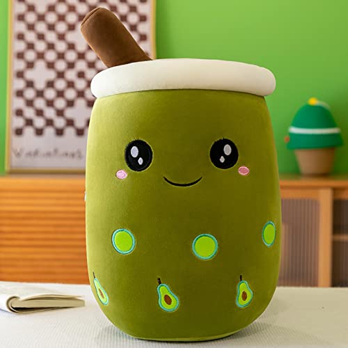 EXQULEG Bubble Tea Plüschtier Boba Kuscheltier Plüschpuppen Weiche Kuscheltier Tee Weiche Puppe Teetasse Kissen Kinderspielzeug (Avocado-Grün Runde Augen, 25cm) von EXQULEG