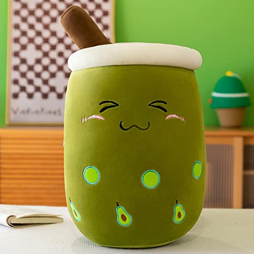 EXQULEG Bubble Tea Plüschtier Boba Kuscheltier Plüschpuppen Weiche Kuscheltier Tee Weiche Puppe Teetasse Kissen Kinderspielzeug (Avocado-Grün Schielen, 25cm) von EXQULEG