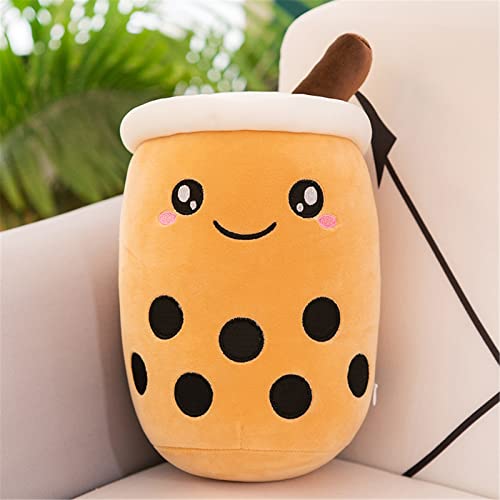 EXQULEG Bubble Tea Plüschtier Boba Kuscheltier Plüschpuppen Weiche Kuscheltier Tee Weiche Puppe Teetasse Kissen Kinderspielzeug (Braun-Runde Augen,35cm) von EXQULEG