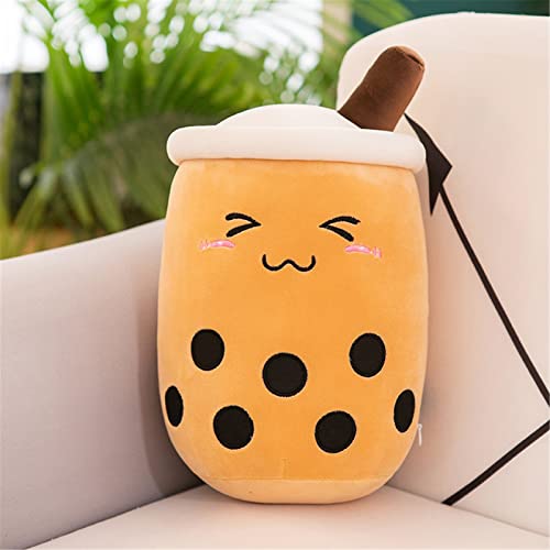 EXQULEG Bubble Tea Plüschtier Boba Kuscheltier Plüschpuppen Weiche Kuscheltier Tee Weiche Puppe Teetasse Kissen Kinderspielzeug (Braun-Schielen,25cm) von EXQULEG