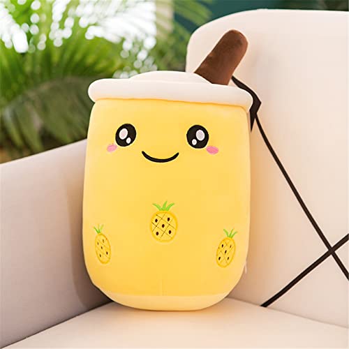 EXQULEG Bubble Tea Plüschtier Boba Kuscheltier Plüschpuppen Weiche Kuscheltier Tee Weiche Puppe Teetasse Kissen Kinderspielzeug (Gelb-Runde Augen,25cm) von EXQULEG