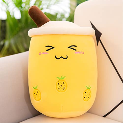 EXQULEG Bubble Tea Plüschtier Boba Kuscheltier Plüschpuppen Weiche Kuscheltier Tee Weiche Puppe Teetasse Kissen Kinderspielzeug (Gelb-Schielen,35cm) von EXQULEG