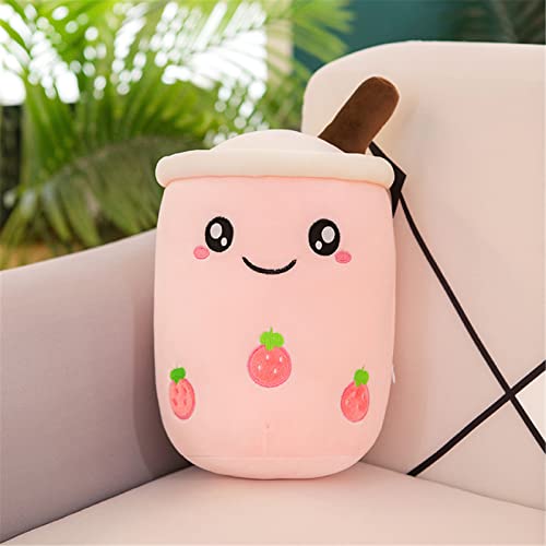 EXQULEG Bubble Tea Plüschtier Boba Kuscheltier Plüschpuppen Weiche Kuscheltier Tee Weiche Puppe Teetasse Kissen Kinderspielzeug (Rosa-Runde Augen,25cm) von EXQULEG