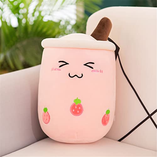 EXQULEG Bubble Tea Plüschtier Boba Kuscheltier Plüschpuppen Weiche Kuscheltier Tee Weiche Puppe Teetasse Kissen Kinderspielzeug (Rosa-Schielen,25cm) von EXQULEG