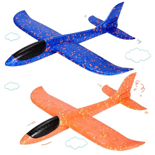 EXTRAPINS 2 Stück Styroporflieger Kinder,44cm Flugzeug Spielzeug Groß, 2 Flugmodi Segelflugzeug, Flieger Styropor Kinder,Styroporflieger Flugzeug für Junge Mädchen Outdoor Spielzeug Kindergeburtstag von EXTRAPINS