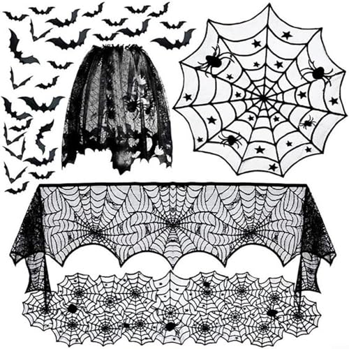 EXTRWORY Halloween Deko Set für Zuhause & Party - Spinnennetz Tischdecke Kaminschal Lampenschirm Fledermaus Wandaufkleber Runder Tischläufer EXTRWORY Halloween Deko Set für Zuhause & Party - Spinnennetz Tischdecke Kaminschal Lampenschirm Fledermaus Wandaufkleber Runder Tischläufer von EXTRWORY