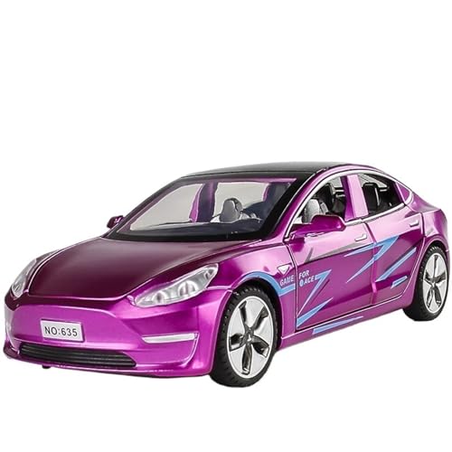1:32 for Tesla Model 3 New Energy Vehicle Druckgusslegierung Automodell Miniatursimulation Fahrzeugmodell Ornamente(Purple) von EXYFRUX