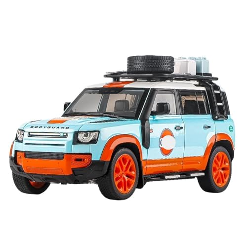 Druckguss 1:18 for Land Rover Defender Classic SUV Legierung Automodell Simulation Sound Und Licht Pullback Automodell Sammlung Display(Blue-orange) von EXYFRUX