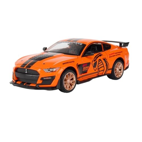 Druckguss 1:24 1:32 for Ford Mustang Shelby GT500 Simulation Sound Und Licht Pull-Back-Legierung Automodell Miniatur Fahrzeugmodell Ornamente(1:24 orange) von EXYFRUX
