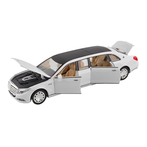 Druckguss 1:24 1:32 for Maybach S600 S650 Extended Edition Simulation Sound Und Licht Pullback-Legierung Automodell Miniaturfahrzeugmodell(1:32 White) von EXYFRUX