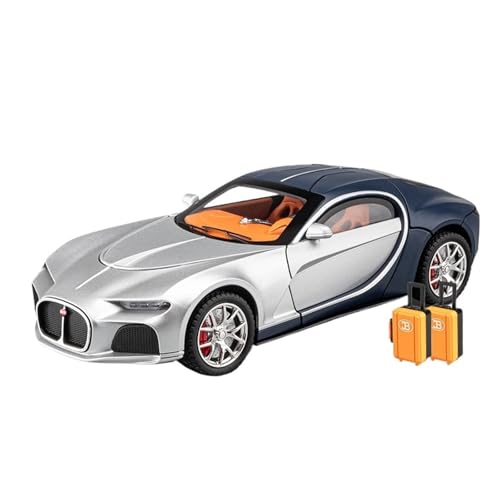 Druckguss 1:24 for Bugatti Atlantic Supercar Auto Legierung Auto Modell Simulation Sound Und Licht Pull-Back Auto Modell Sammlung Display(Silver Blue) von EXYFRUX