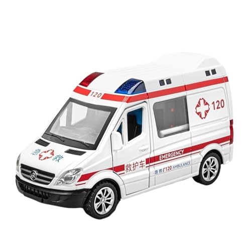 Druckguss 1:24 for Iveco SWAT Polizeiauto City Rescue Fire Truck Legierungsautomodell Ton Und Licht Vollständig Geöffnete Tür Miniaturfahrzeugmodell(1:36 Ambulance) von EXYFRUX