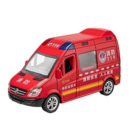 Druckguss 1:24 for Iveco SWAT Polizeiauto City Rescue Fire Truck Legierungsautomodell Ton Und Licht Vollständig Geöffnete Tür Miniaturfahrzeugmodell(1:36 Fire Truck) von EXYFRUX