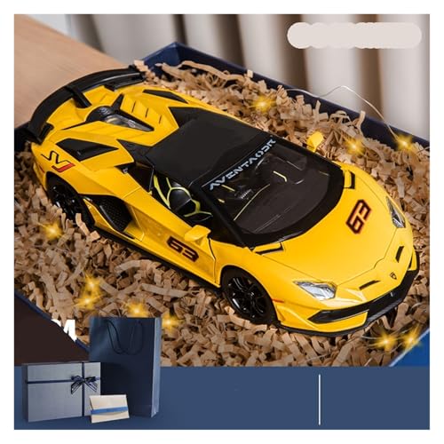 Druckguss 1:24 for Lamborghini SVJ63 Supercar Legierung Automodell Simulation Sound Und Licht Pullback Fahrzeugmodellsammlung(Yellow with Gift Box) von EXYFRUX