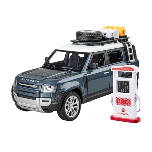 Druckguss 1:24 for Land Rover Range Rover Defender Legierung Simulation Automodell Sound Und Licht Pullback Miniaturmodellsammlung(Defender Outdoor Edition Blue) von EXYFRUX
