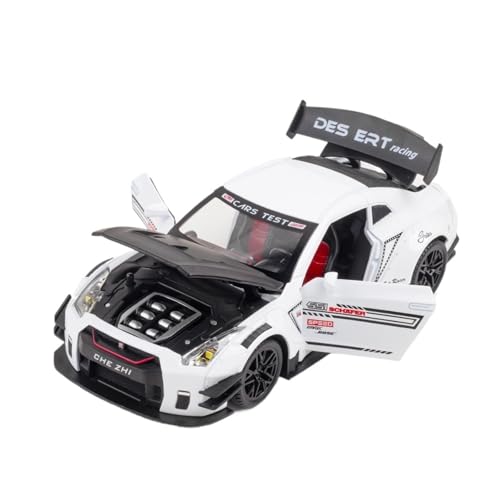 Druckguss 1:24 for Nissan GTR Sportwagen Rennsport Legierung Automodell Simulation Sound Und Licht Pullback Automodell Sammlung Display(White) von EXYFRUX