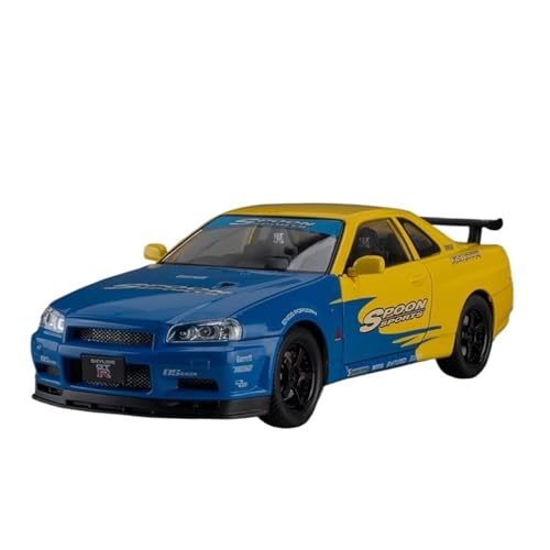 Druckguss 1:24 for Nissan Skyline GTR Legierung Automodell Simulation Sound Und Licht Pullback-Auto Miniatur Fahrzeugmodell Dekoration(Blue) von EXYFRUX