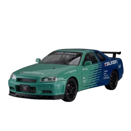 Druckguss 1:24 for Nissan Skyline GTR Legierung Automodell Simulation Sound Und Licht Pullback-Auto Miniatur Fahrzeugmodell Dekoration(Green) von EXYFRUX