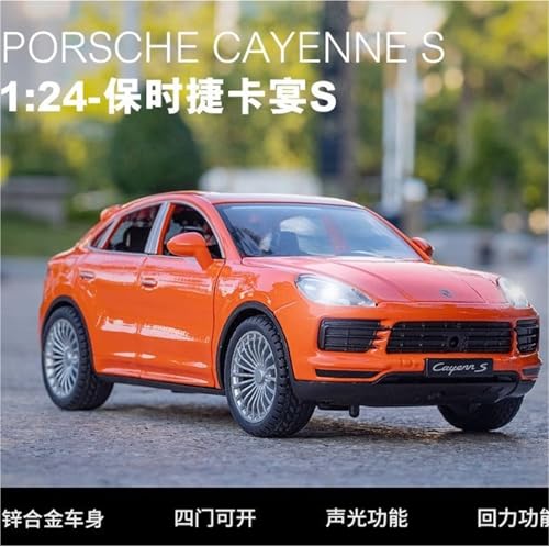 Druckguss 1:24 for Porsche Cayenne Simulation Legierung Automodell Sound Und Licht Vollständig Geöffnete Tür Miniaturfahrzeug Modellserie(Orange) von EXYFRUX