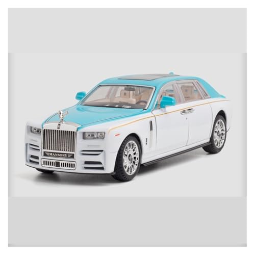 Druckguss 1:24 for Rolls-Royce Phantom Legierung Simulation Auto Modell Sound Und Licht Pull-Back Miniatur Modell Sammlung Ornamente(White and Blue with Display Box) von EXYFRUX
