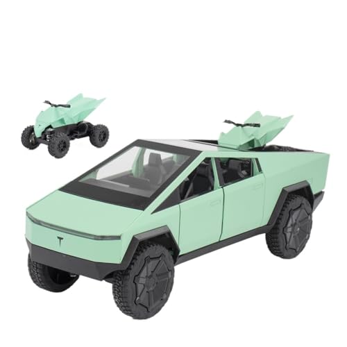 Druckguss 1:24 for Tesla Classic Model 3 Pickup RV Legierung Automodell Simulation Sound Und Licht Pullback Automodell Sammlung Display(Pickup Green) von EXYFRUX