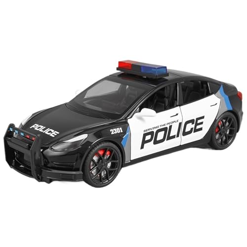 Druckguss 1:28 for Tesla Model Y/X/R/3 Polizeiauto-Serie Simulation Sound Und Licht Pullback-Legierung Automodell Miniaturfahrzeugmodell(Model 3) von EXYFRUX