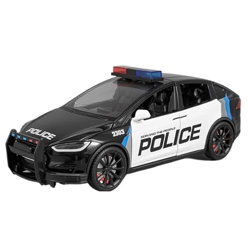 Druckguss 1:28 for Tesla Model Y/X/R/3 Polizeiauto-Serie Simulation Sound Und Licht Pullback-Legierung Automodell Miniaturfahrzeugmodell(Model X) von EXYFRUX