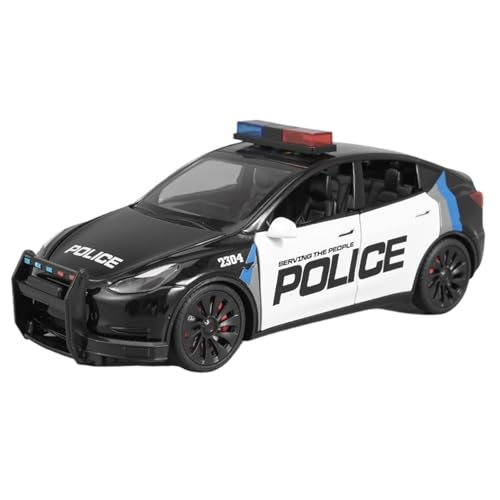 Druckguss 1:28 for Tesla Model Y/X/R/3 Polizeiauto-Serie Simulation Sound Und Licht Pullback-Legierung Automodell Miniaturfahrzeugmodell(Model Y) von EXYFRUX