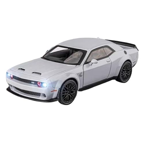 Druckguss 1:32 1:24 for Dodge Challenger SRT Hellcat GT350 GT500 Legierung Auto Modell Sound Und Licht Miniatur Fahrzeug Modell Serie(1:32 Gray) von EXYFRUX