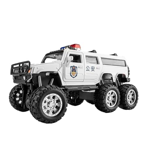 Druckguss 1:32 for Hummer Extended 6X6 Geländewagen-Serie Legierungssimulationsautomodell Sound Und Licht Pullback-Miniaturmodell(6X6 Police White) von EXYFRUX