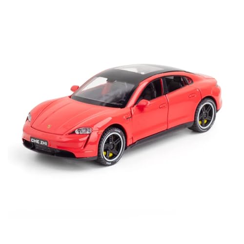 Druckguss 1:32 for Porsche Taycan New Energy Legierung Automodell Simulation Vollständig Geöffnete Tür Ton Und Licht Miniaturfahrzeugmodell(Red) von EXYFRUX
