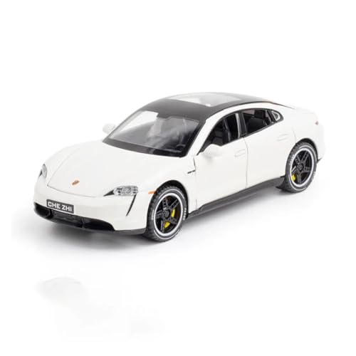 Druckguss 1:32 for Porsche Taycan New Energy Legierung Automodell Simulation Vollständig Geöffnete Tür Ton Und Licht Miniaturfahrzeugmodell(White) von EXYFRUX