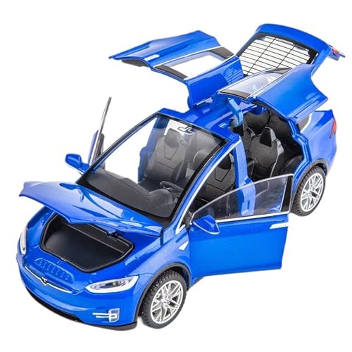 Druckguss 1:32 for Tesla Model X Luxus-SUV-Serie Simulation Sound Und Licht Pullback-Legierung Automodell Miniatur-Fahrzeugmodell(Blue) von EXYFRUX