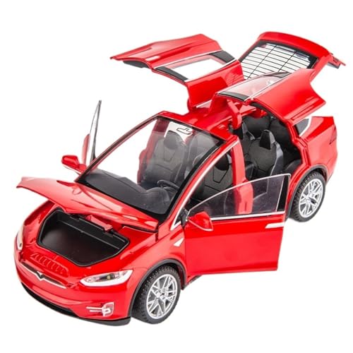 Druckguss 1:32 for Tesla Model X Luxus-SUV-Serie Simulation Sound Und Licht Pullback-Legierung Automodell Miniatur-Fahrzeugmodell(Red) von EXYFRUX