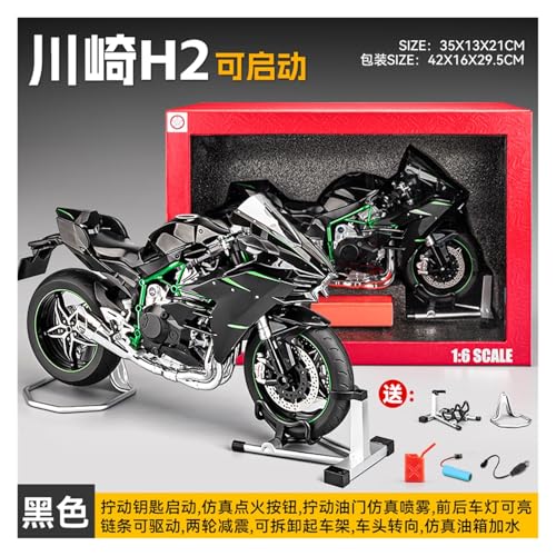 Druckguss 1:6 1:9 1:12 for Kawasaki H2R H2 Legierung Motorrad Modell Simulation Zündung Starten Sound Und Licht Proportional Fahrzeug Modell(1:12 H2R with Display Stand) von EXYFRUX