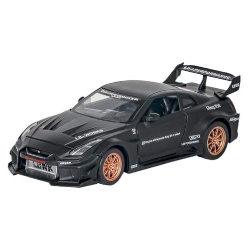 EXYFRUX Fahrzeuge aus Druckgusslegierung Simulation 1:24 for Nissan God of War GTR Druckguss-Legierungsautomodelle Sound Und Licht Pull-Back-Statikfahrzeugmodell Sammlerautos(Black) von EXYFRUX