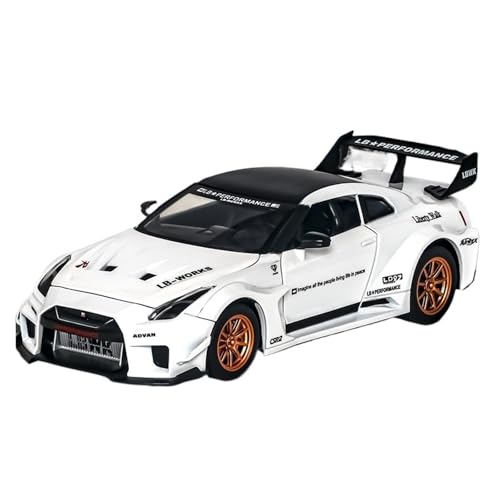 EXYFRUX Fahrzeuge aus Druckgusslegierung Simulation 1:24 for Nissan God of War GTR Druckguss-Legierungsautomodelle Sound Und Licht Pull-Back-Statikfahrzeugmodell Sammlerautos(White) von EXYFRUX