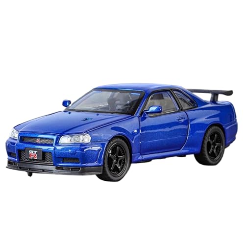 Fertiges Modellauto 1:32 for Nissan GTR R34 Skyline Supercar Legierung Automodell Miniatursimulation Fahrzeugmodell Dekorative Sammlung(Blue) von EXYFRUX