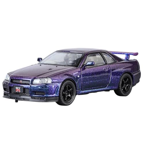 Fertiges Modellauto 1:32 for Nissan GTR R34 Skyline Supercar Legierung Automodell Miniatursimulation Fahrzeugmodell Dekorative Sammlung(Purple) von EXYFRUX